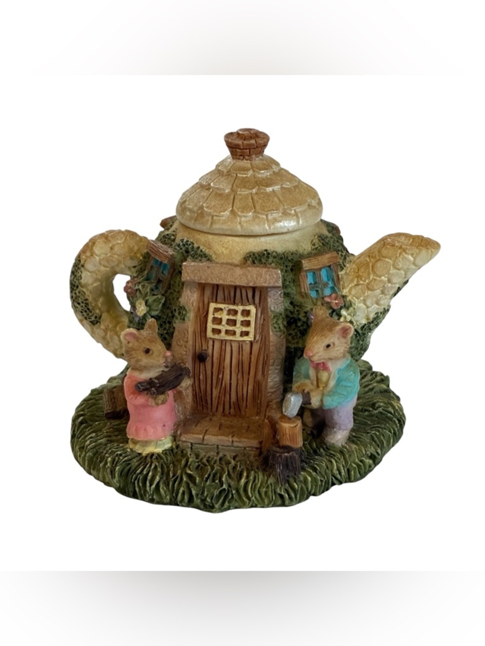 VINTAGE MOUSE TEAPOT HOUSE ORNAMENT MINIATURE 1990S DEZINE MOUSSY LODGE